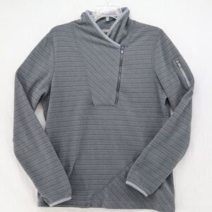 Athleta Stripe Strength 1/4 Zip Jacket Women's Large Gray Fleece Running Workout